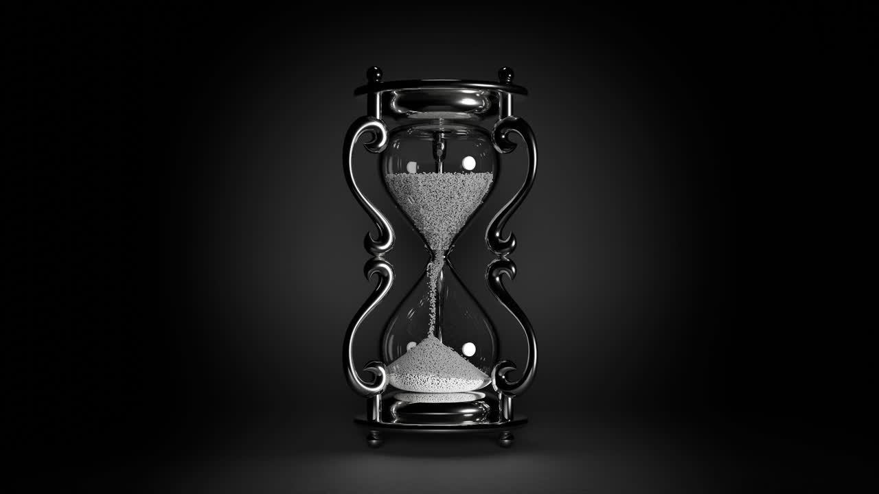 Elegant Silver Hourglass on Black Background