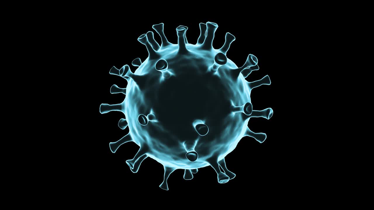 3d rendering coronavirus, covid-19 virus microscópico enfermedad del virus corona. video de bucle de rotación. con canal alfa