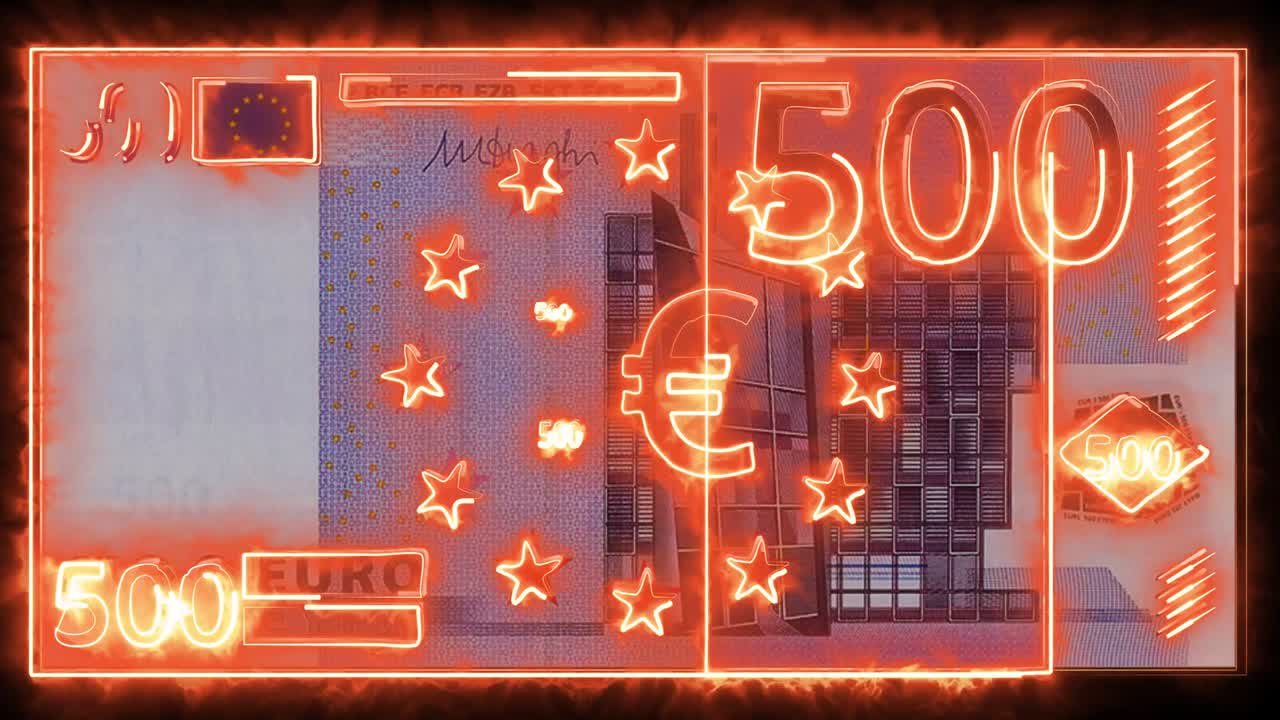 불타는 선으로 만든 500 유로 지폐
