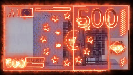 billete de 500 euros hecho de líneas en llamas