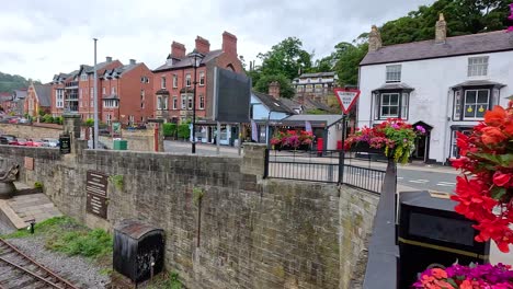 a bustling town with a scenic railway