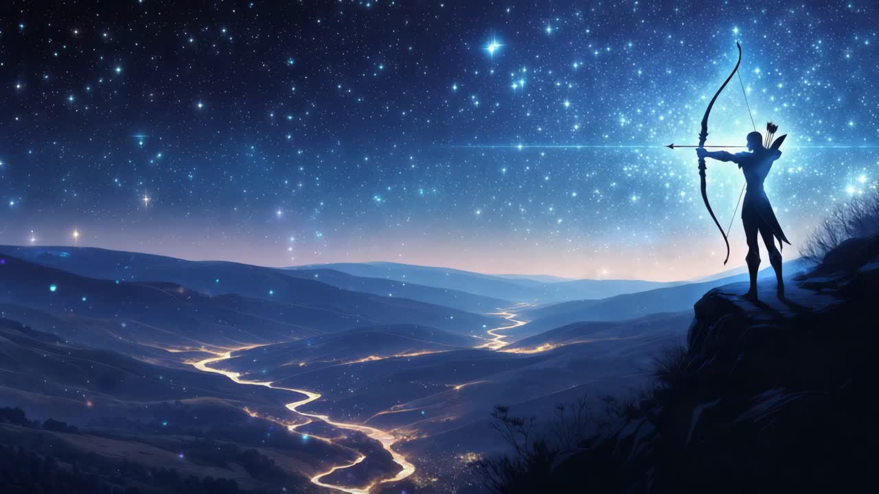 별이 빛나는 밤의 풍경에서 활의 실루