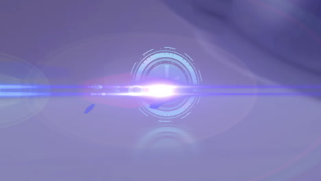 animation of rotating safe lock with clock over light trail on blurred background