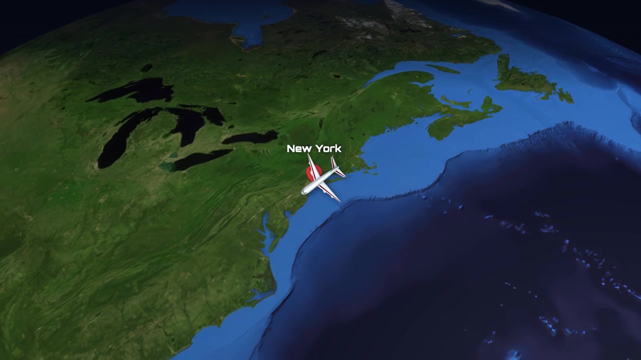 Animated Airplane Tracking Flight Path from Dubai to New York