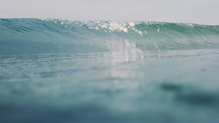 Green water texture as ocean wave glistens from sunlight dreamily crashing
