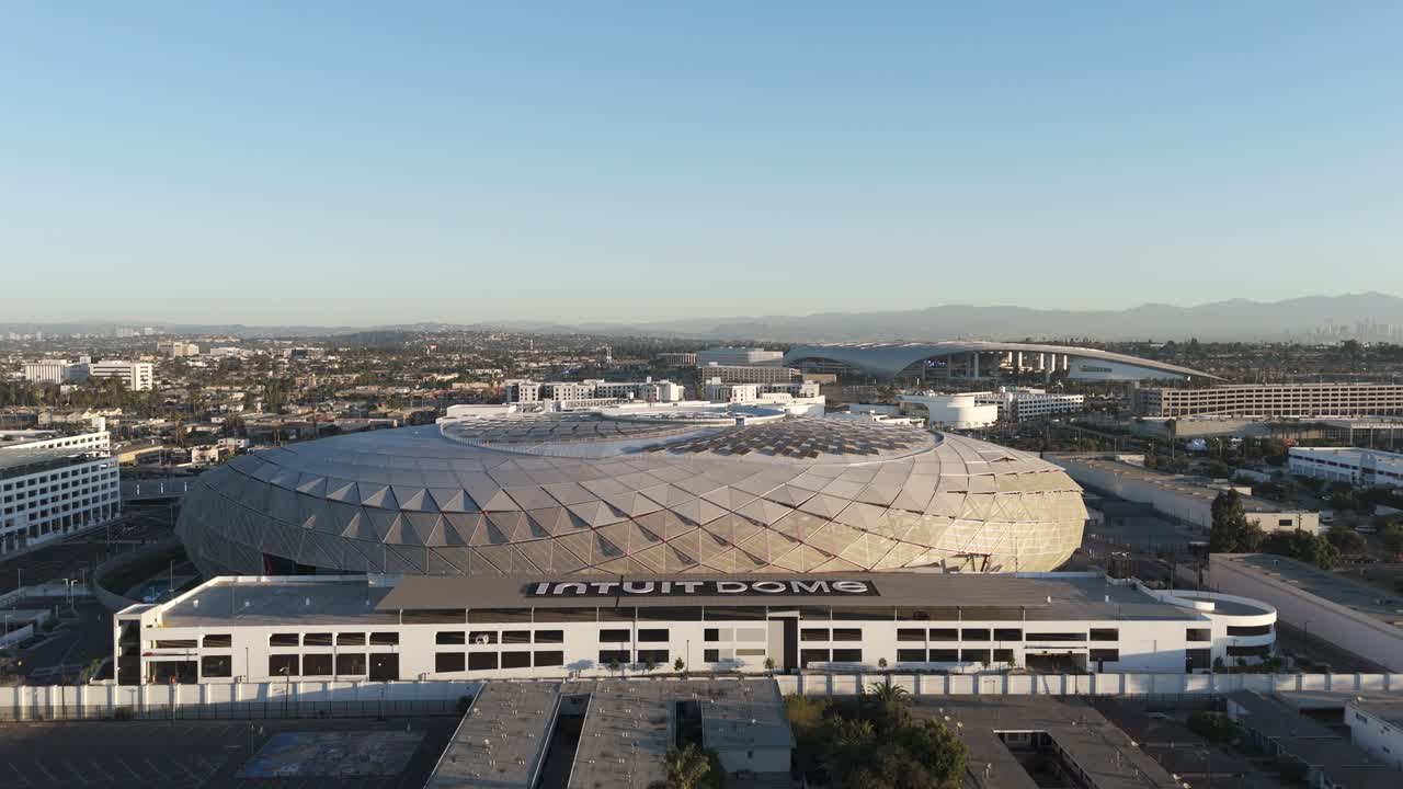 Intuit Dome Aerial Pull in Shot during sunrise