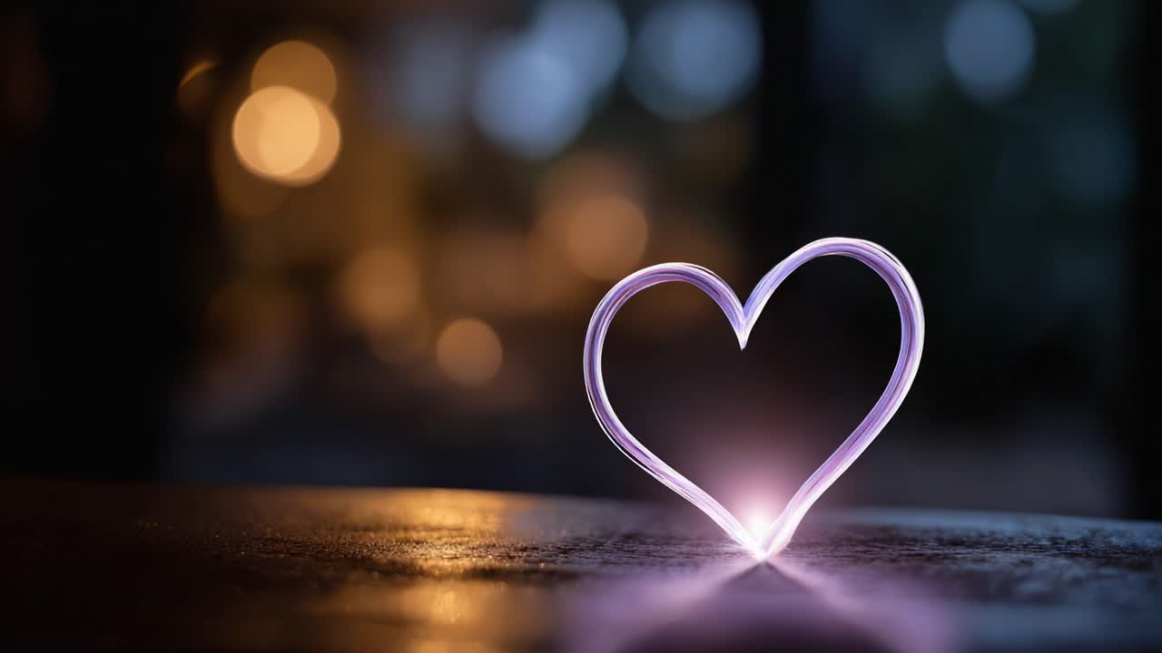 Un'immagine accattivante di un cuore creato con una luce soffusa e luminosa, che cattura l'essenza dell'amore e dell'emozione in un contesto misterioso