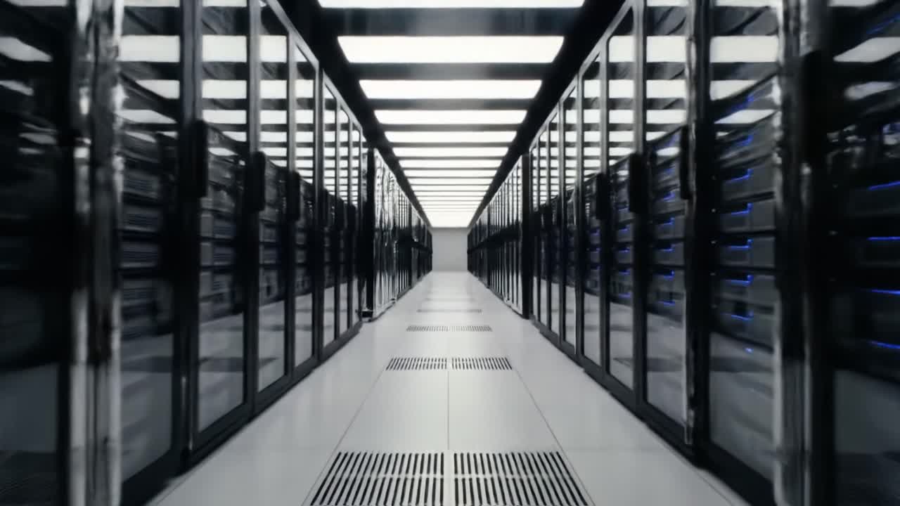 Discover the inner workings of a cutting-edge data center filled with rows of servers and advanced technology.