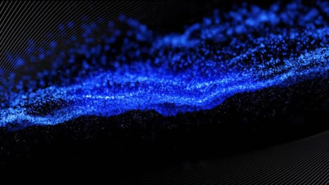 Animation-of-light-trails-and-blue-glowing-mesh-on-black-background