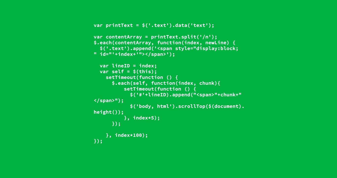 JavaScript Code Typing Animation on Green Screen Background