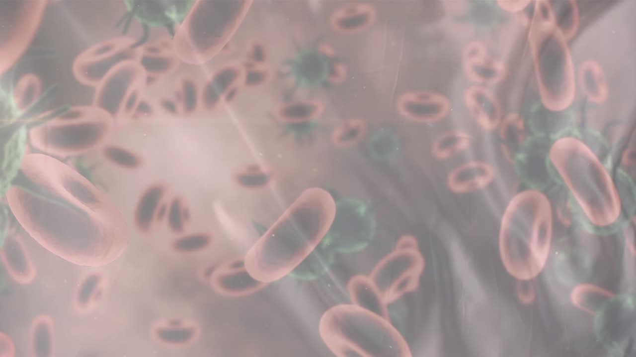 Animazione di cellule virali su sfondo liquido.
