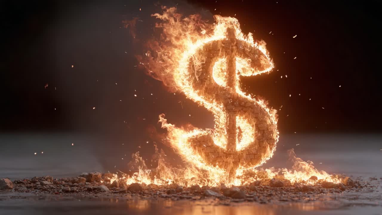 Un simbolo del dollaro in fiamme: il simbolo di ricchezza e prosperità avvolto dalle fiamme, che evidenzia l'intensità della passione finanziaria e del desiderio in uno spettacolo visivo