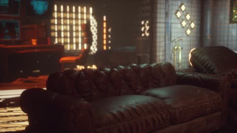 fi interior futurista con luces de neón