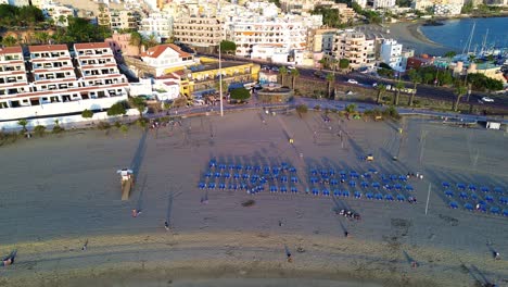 View-of-Playa-de-las-Vistas-in-Los-Cristianos,-aerial-drone-Tenerife-Canary-Islands-Spain