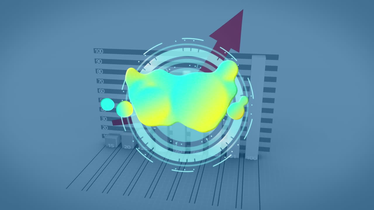 Animation of yellow and blue stain over moving clock over graph