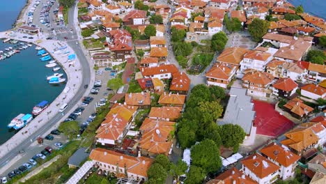 nessebar old town, burgas province on the black sea coast of bulgaria, panoramic aerial view across the marina and harbour