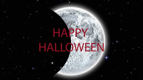 animation of happy halloween text over moon