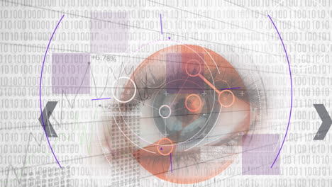 animación del escaneo del alcance y el procesamiento de datos sobre el ojo sobre fondo blanco.