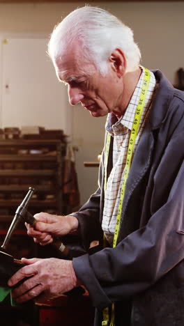 shoemaker hammering on a shoe