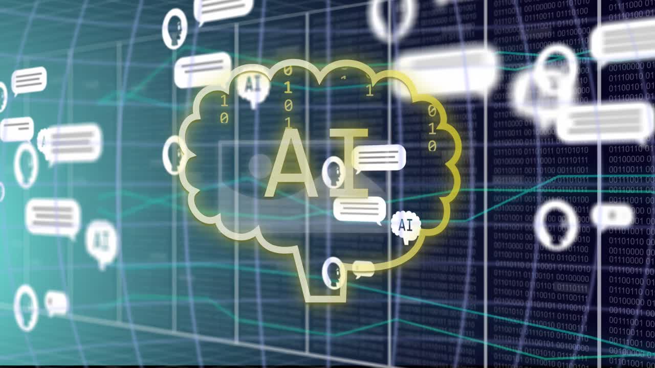 초록색 배경에서 ai 채팅과 데이터 처리의 애니메이션