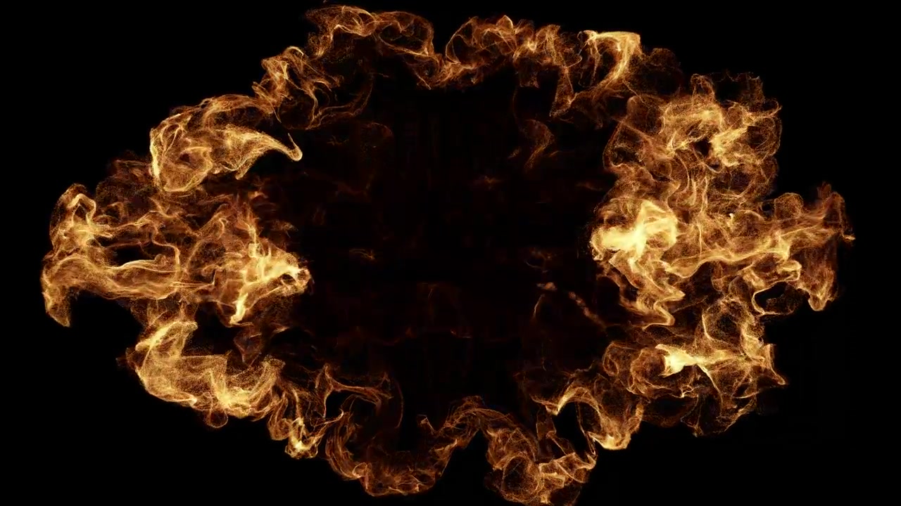 Abstract Golden Fire Explosion Expanding on Black Background