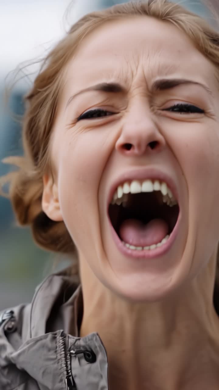 Un viaggio dalla rabbia alla calma: la trasformazione emotiva di una donna che esprime sentimenti intensi e riflessione in due inquadrature accattivanti.