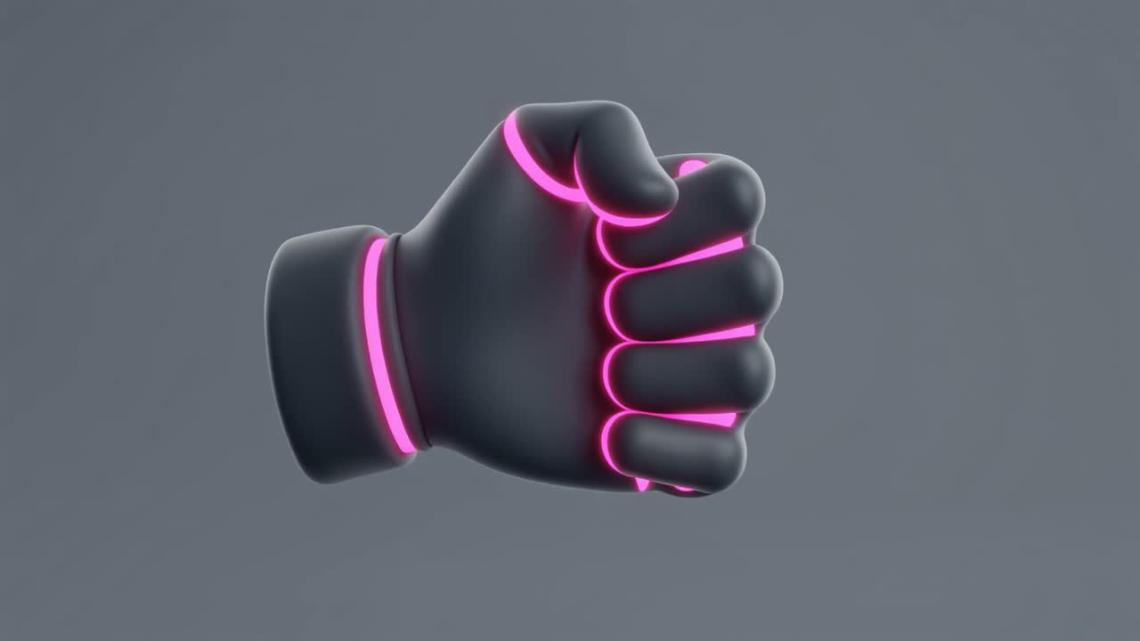 Rendering 3D astratto di un pugno chiuso con luce al neon