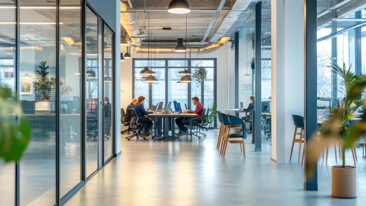 Time Lapse of Employees Working in a Modern Open Plan Office