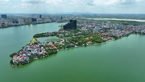 cinematic aerial moving forward shot presenting quang an district in hanoi, vietnam, asia, drone mavic 3 classic, 4k