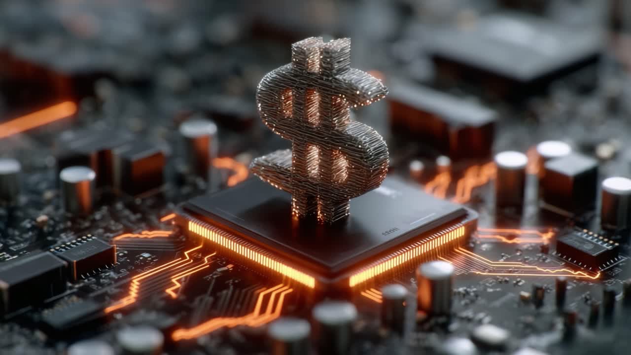 Exploring the Intersection of Technology and Finance: A Stunning Visualization of a Dollar Sign on a Circuit Board Symbolizing Digital Currency Trends
