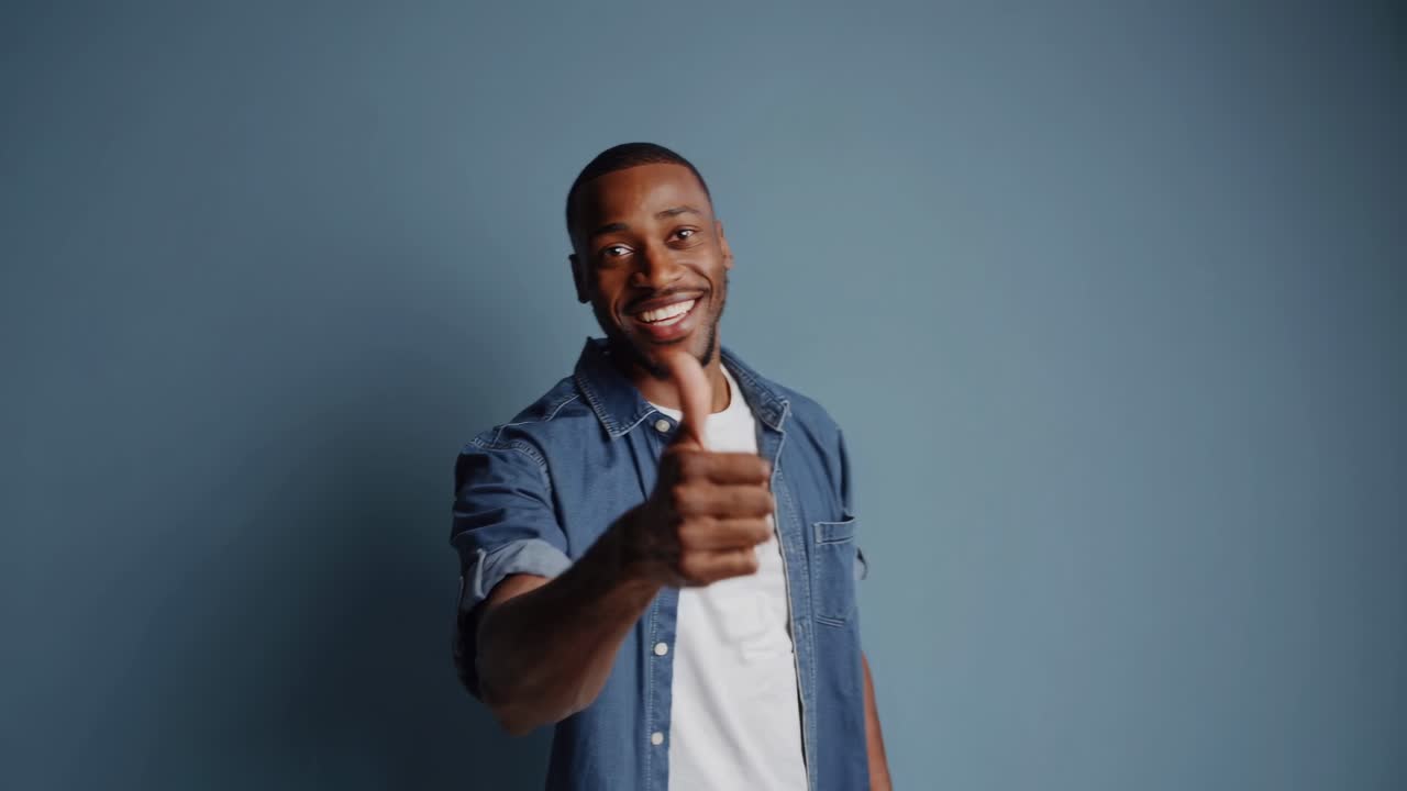 hombre feliz dando pulgares hacia arriba