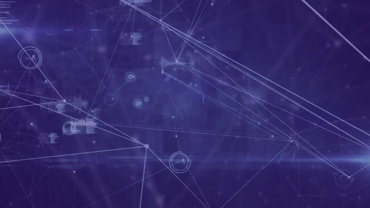 Animation of loading bar over network of connections with data processing