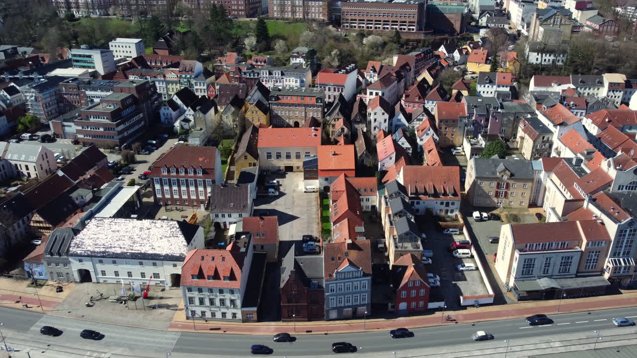 Aerial View of a German Town with Harbor