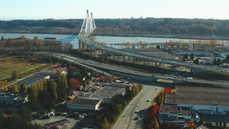 Aerial-view-of-the-Port-Mann-Bridge-connecting-Port-Coquitlam-and-Surrey,-British-Columbia