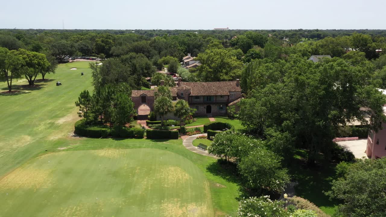 Verdant Lawn At Casa Feliz Historic Home Museum In Winter Park, Florida, United States. Aerial Drone Shot