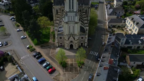 Facade-of-Saint-Remi-or-Saint-Remy-church,-Château-Gontier-in-France