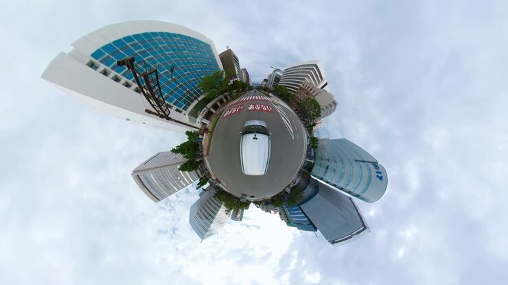 Pequeno planeta urbano. 360 graus, filmado em veículo