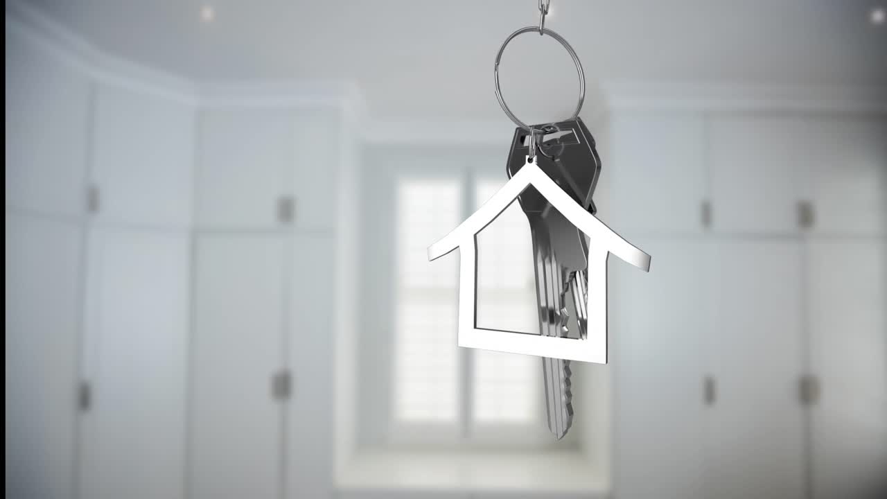 animación de las llaves con la casa moviéndose sobre el interior de la habitación