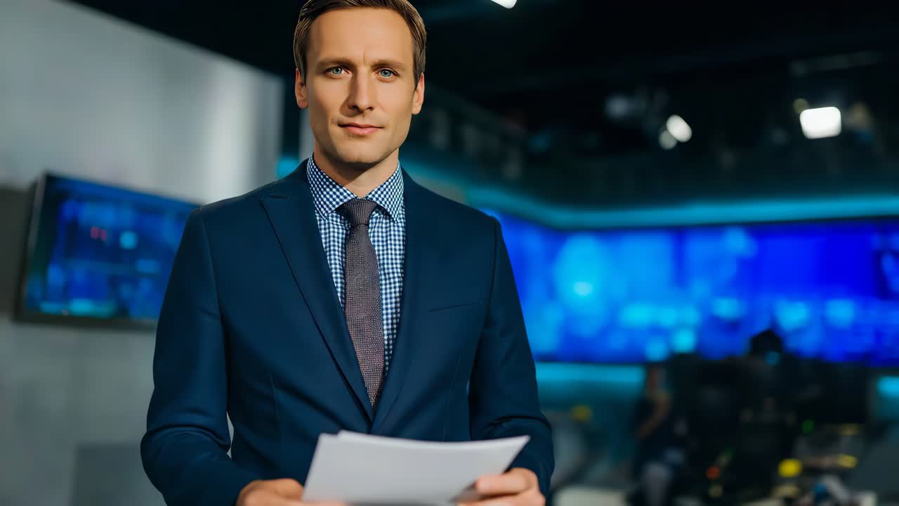 Mandlig reporter sender live nyheder