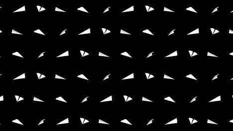 handmade paper plane collection. loop animation of flowing white paper plane on black background. business connection concept. origami airplane flying.