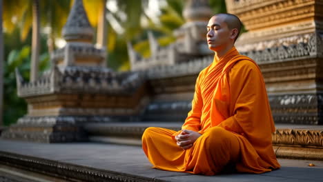 buddhist monk meditating peacefully at a temple