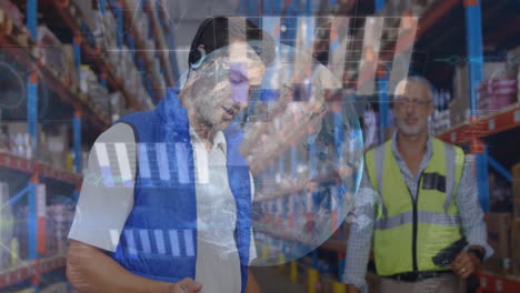 animación del globo y procesamiento de datos sobre diversas personas que trabajan en el almacén