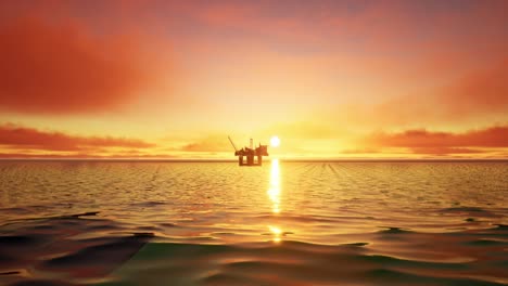 vista aérea de la plataforma de perforación offshore durante la puesta del sol, la industria del petróleo y el gas