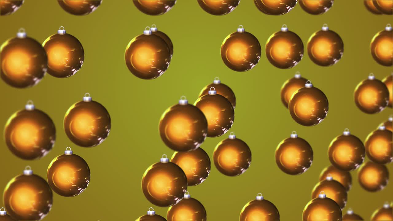 크리스마스 장식품이 포커스 안으로 들어오고 밖으로 나오는 모션 배경 루프 노란색