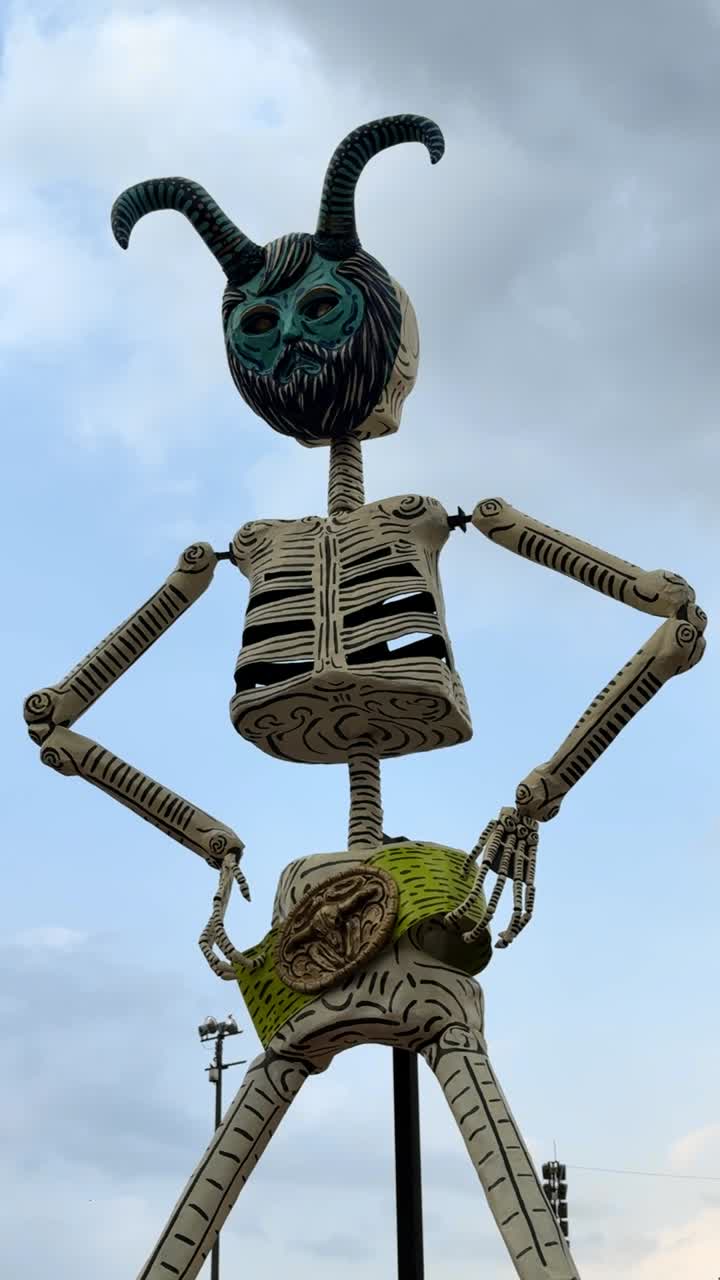 Giant Skeleton Statue with Horns - Day of the Dead Art