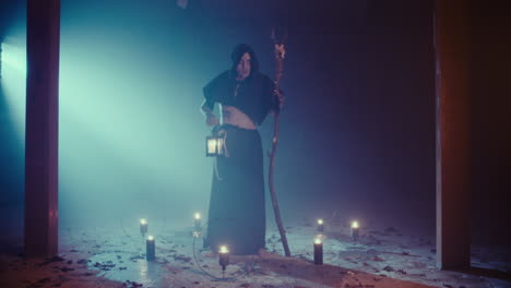 mystical figure in a ritual circle