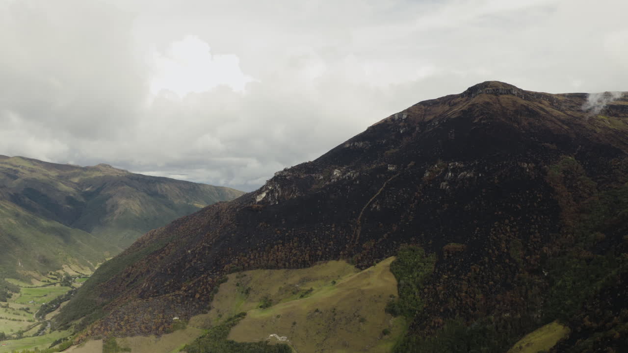 Aerial view, destruction by forest fire, El Cajas National Park, Cuenca Ecuador.