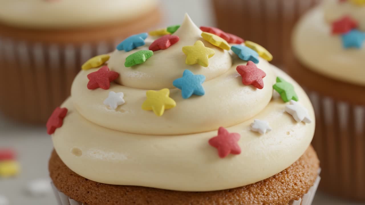 Deliciously Decorated Cupcake with Colorful Sprinkles Showcasing Whipped Frosting and Sweet Treat Appeal in a Mouthwatering Dessert Display