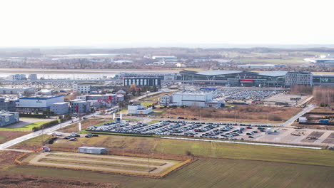 aerial ascending view of gdansk polish airport in poland