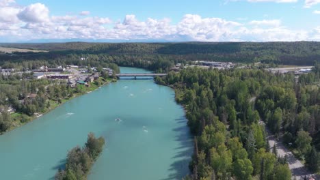 aerial footage of the kenai river in soldotna, alaska